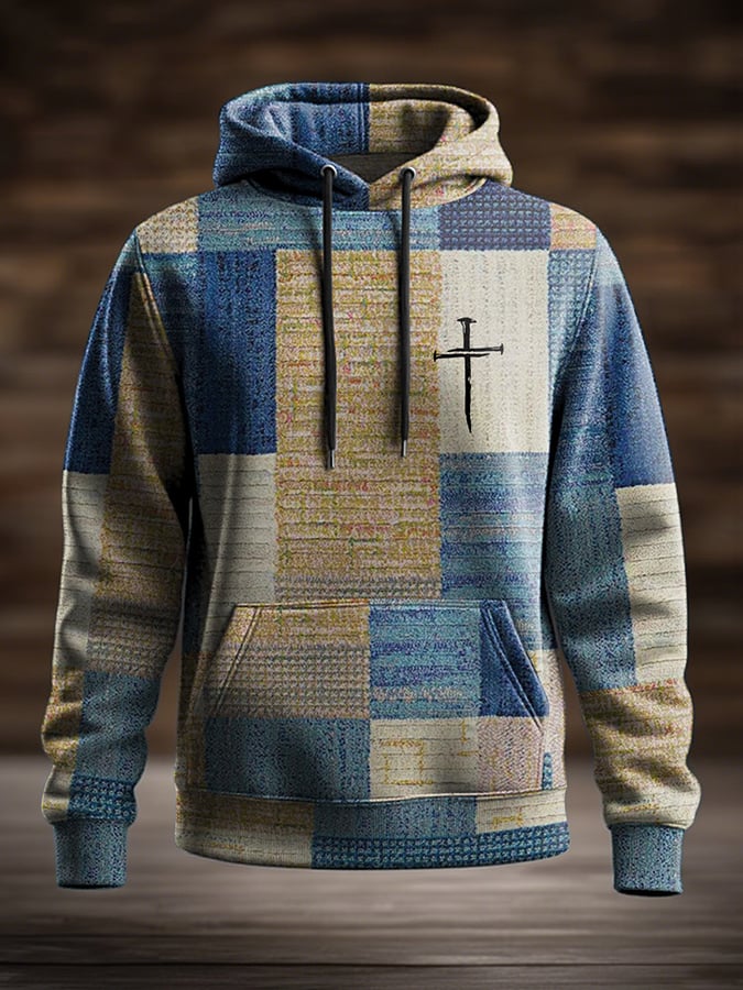 Men's Casual Retro Contrast Color Faith Hoodie