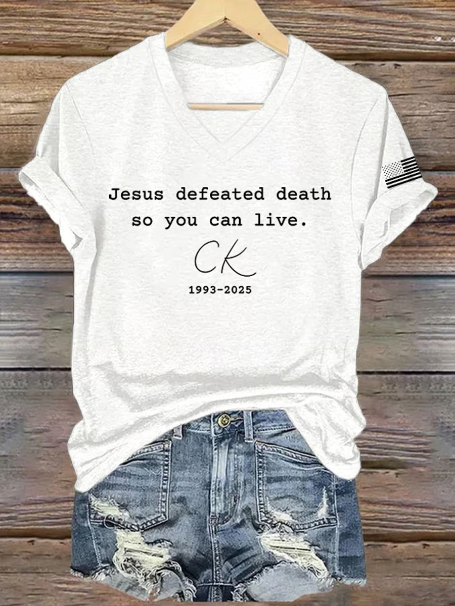 Women's Jesus Defeated Death, So You Can Live R.I.P Charlie Kirk Short Sleeve T-Shirt