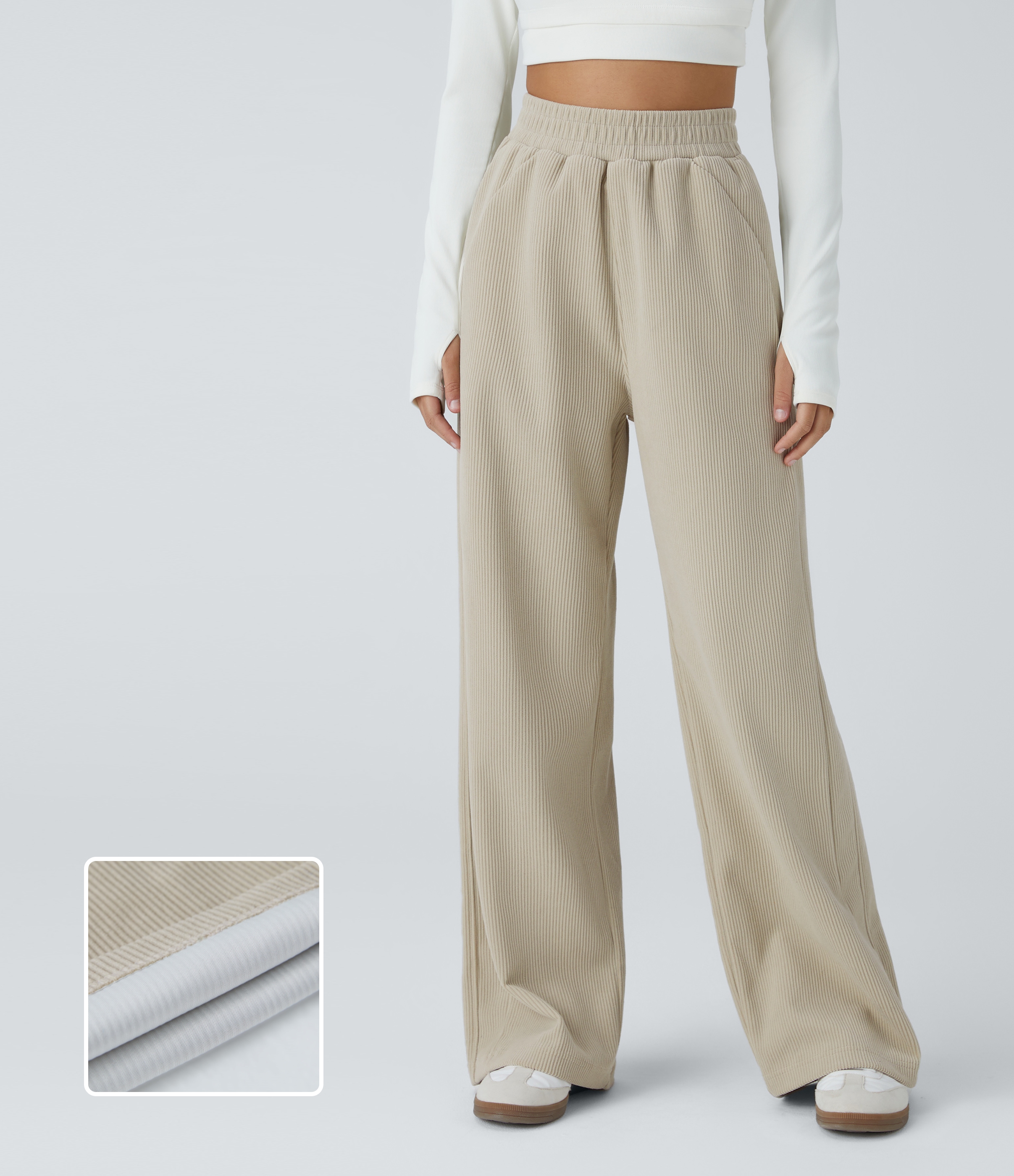 High Waisted Pocket Straight Leg Mop Corduroy Casual Pants