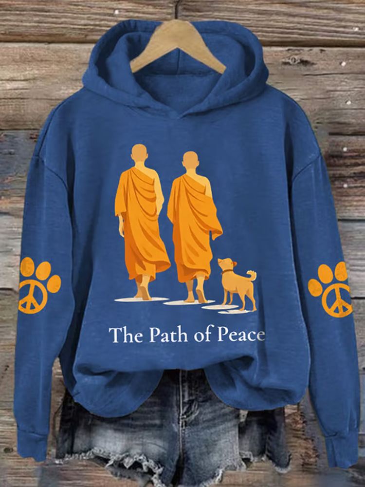 Retro Walk For Peace Monks With Aloka Dog Print Hoodie