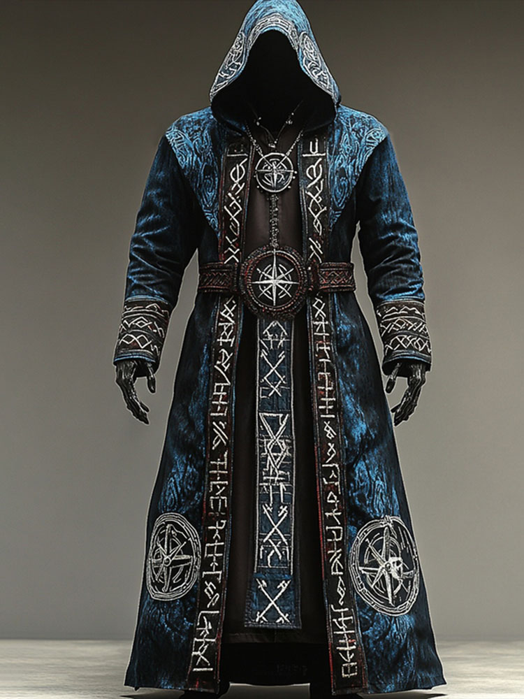 Men's Colorblock Viking Compass Embroidered Hooded Cape