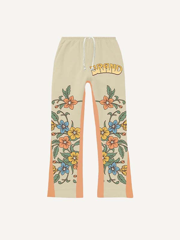 Butterfly&Floral&Letter Print Elastic Waist Pants