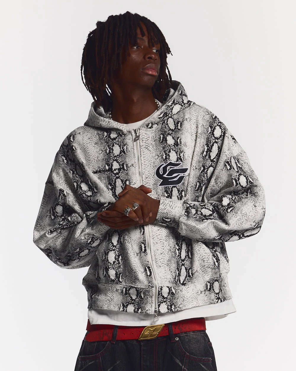 SNAKE ZIP HOODIE WHITE & BLACK
