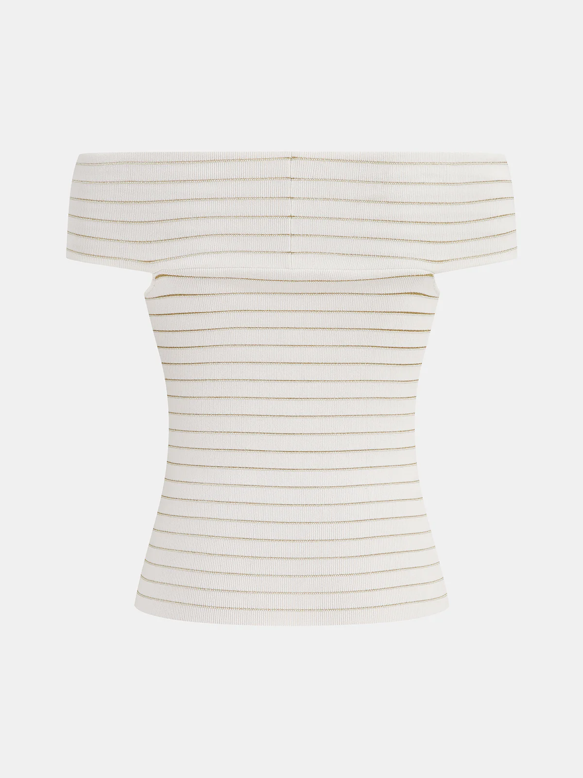 Off Shoulder Crossover Striped Knit Top