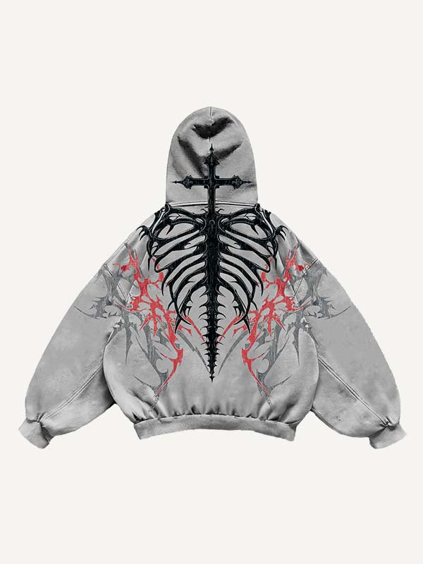 Cross&Skeleton&Graphic Print Slant Pockets Hoodie