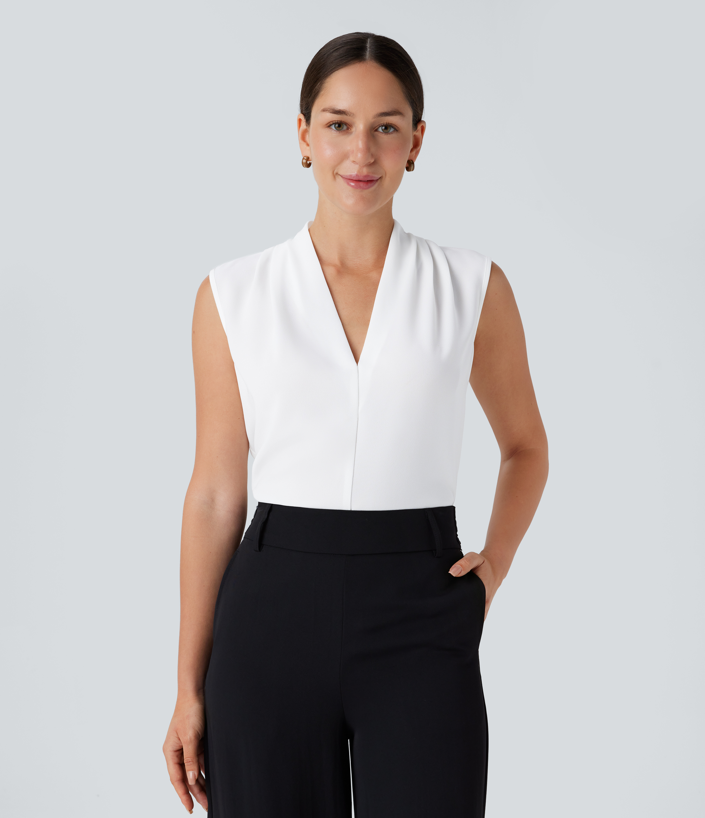 V Neck Sleeveless Work Blouse