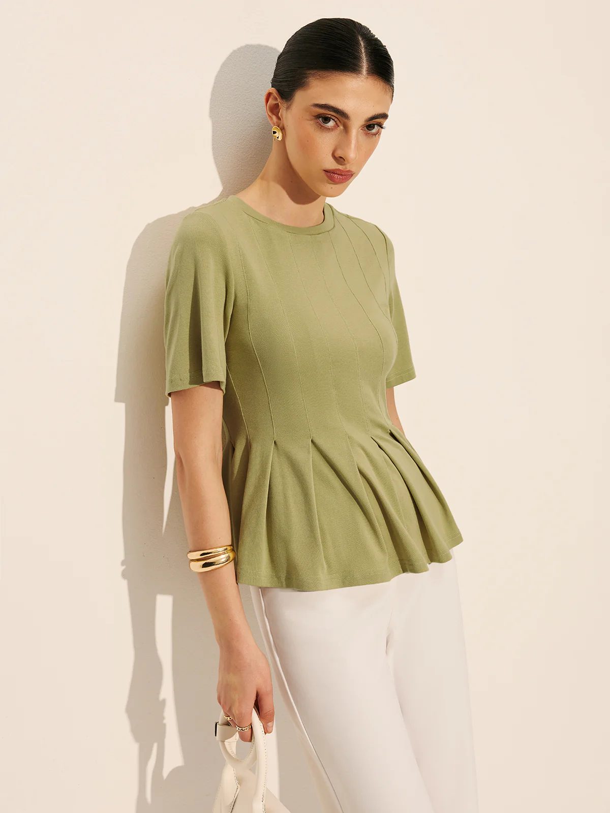 Pleated Peplum Ribbed Top