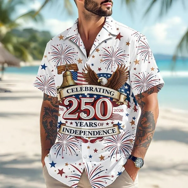 US 250th Anniversary Printed Casual Hawaiian Shirt