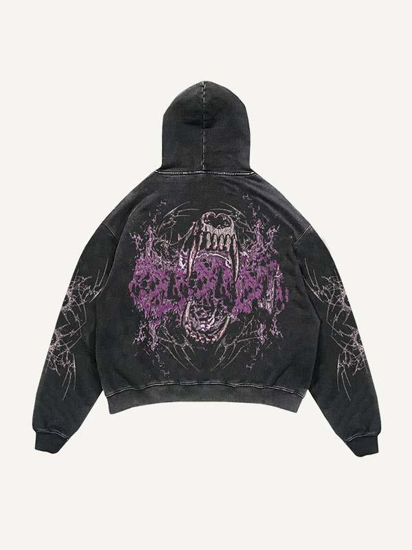 Vampire Fangs&Letter Graphic Print Slant Pockets Hoodie