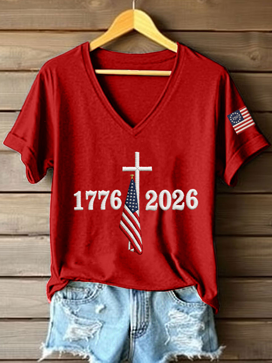 Women's 250th Anniversary Embroidered V-Neck T-Shirt
