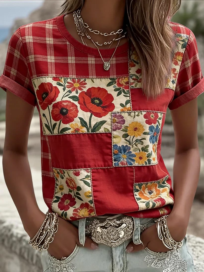 Women's Casual Red Friday Print Short-Sleeve T-Shirt