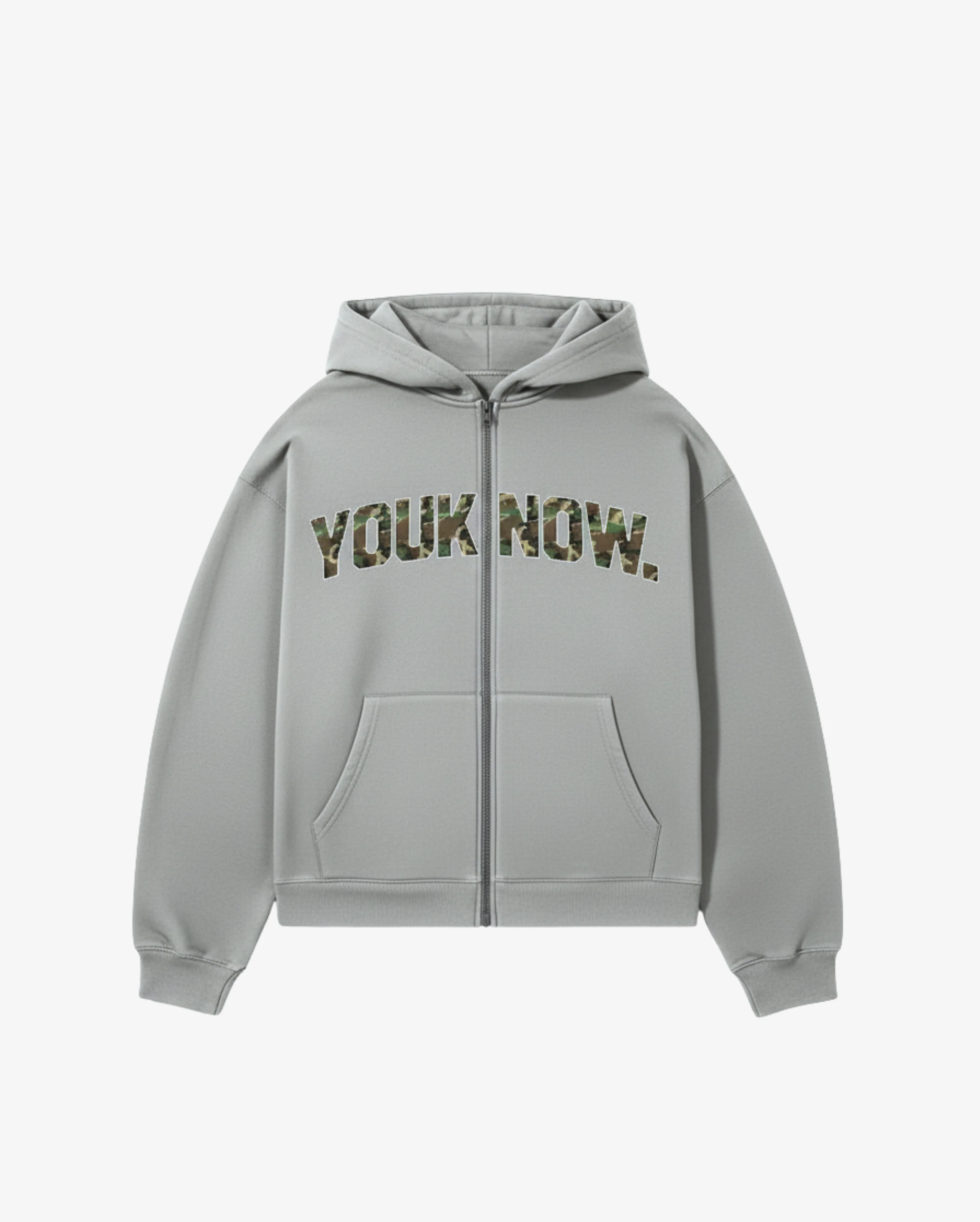 Offset Zip Up Hoodie | Grey/Camo
