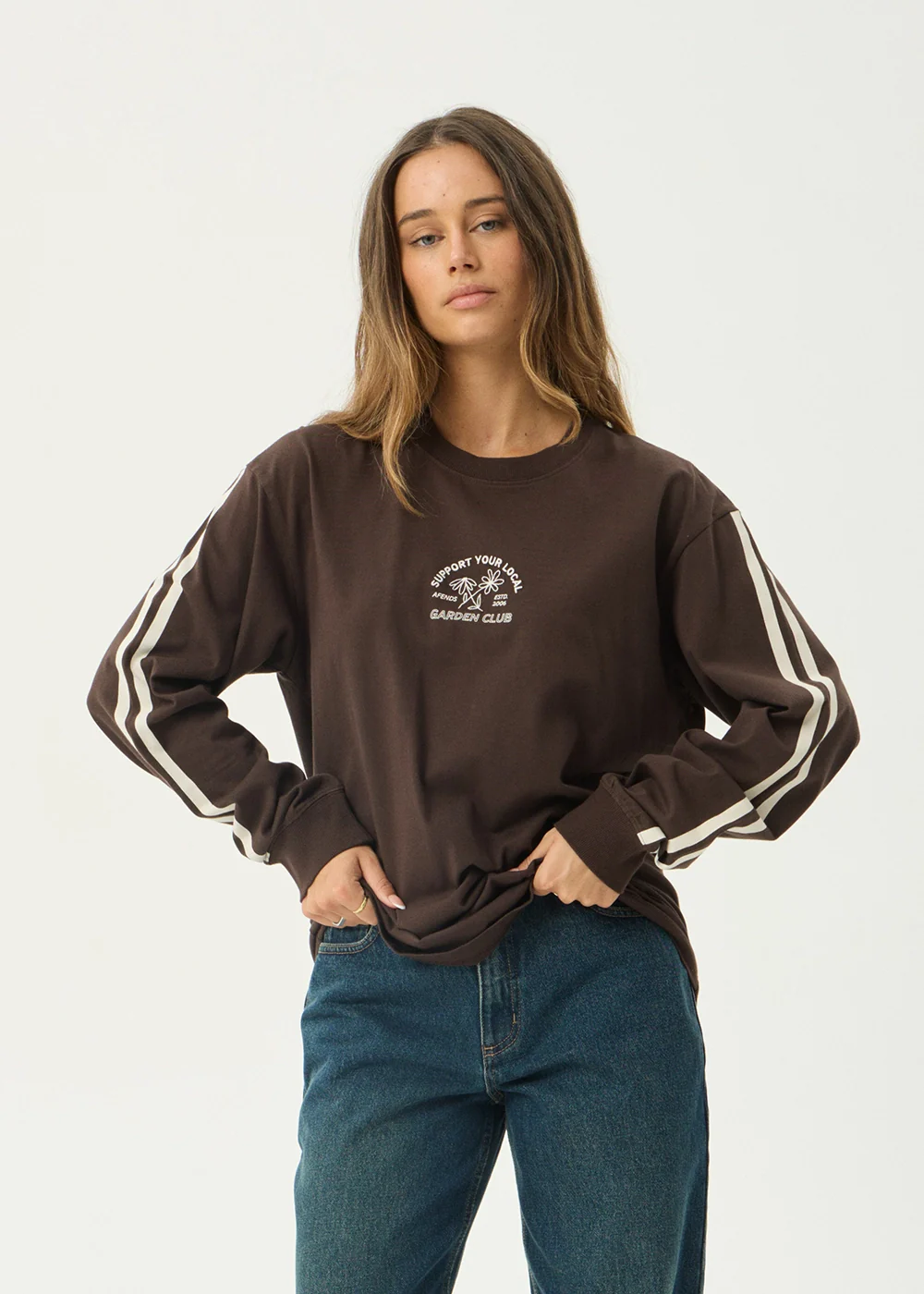 AFENDS Womens Community Garden - Long Sleeve Tee - Coffee