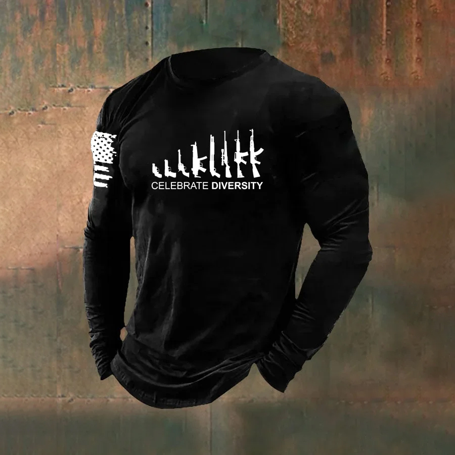 Men's Celebrate Diversity  Pattern Long Sleeve  100% Cotton T-Shirt