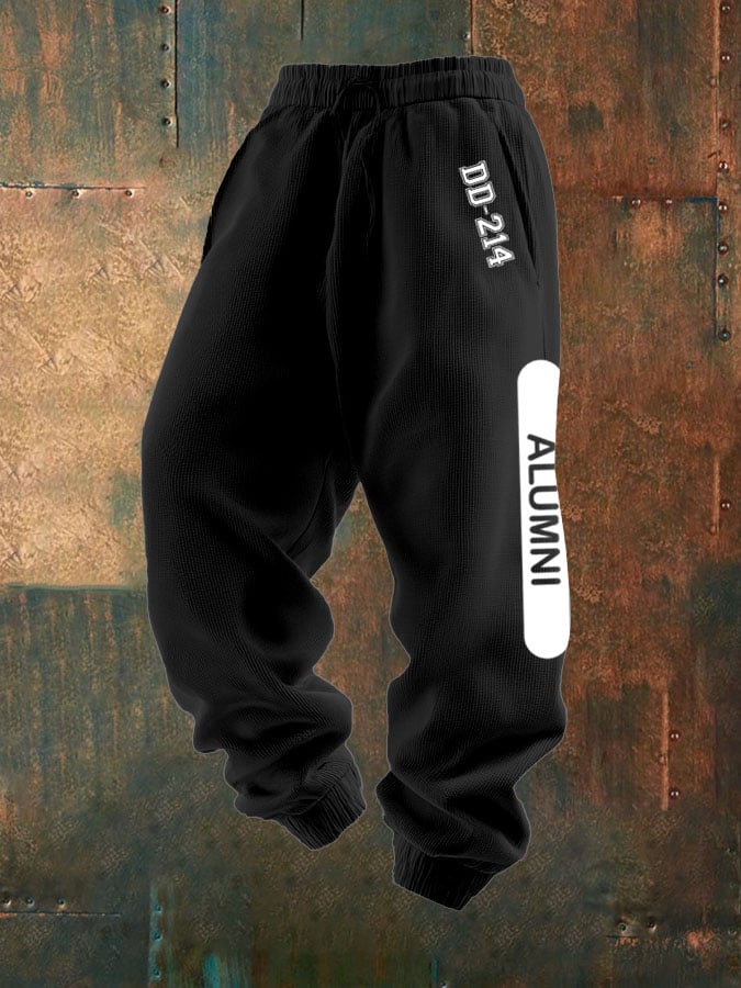 Men's Vintage Veteran Print Textured Casual Loose Sweatpants