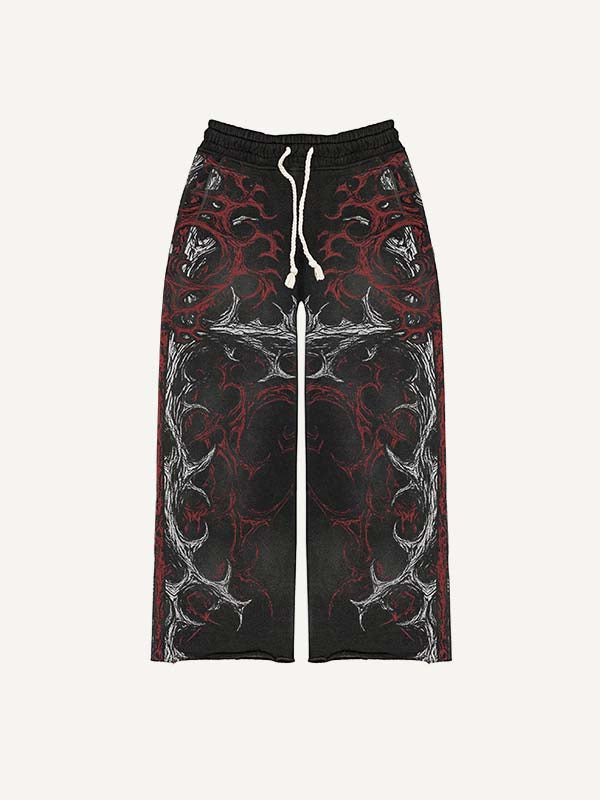 Cross&Skull&Graphic Print Elastic Waist Pants
