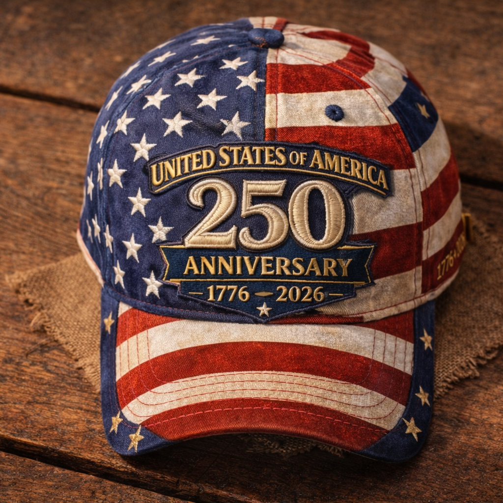 United States of America 250th Anniversary 1776–2026 Patriotic Embroidered Baseball Cap