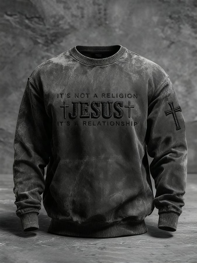 Men'S Casual It'S Not A Religion Jesus It'S A Relationship Print Long-Sleeved Sweatshirt