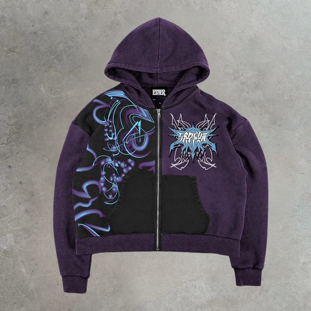 Gothic Neon Art Zip-Up Hoodie
