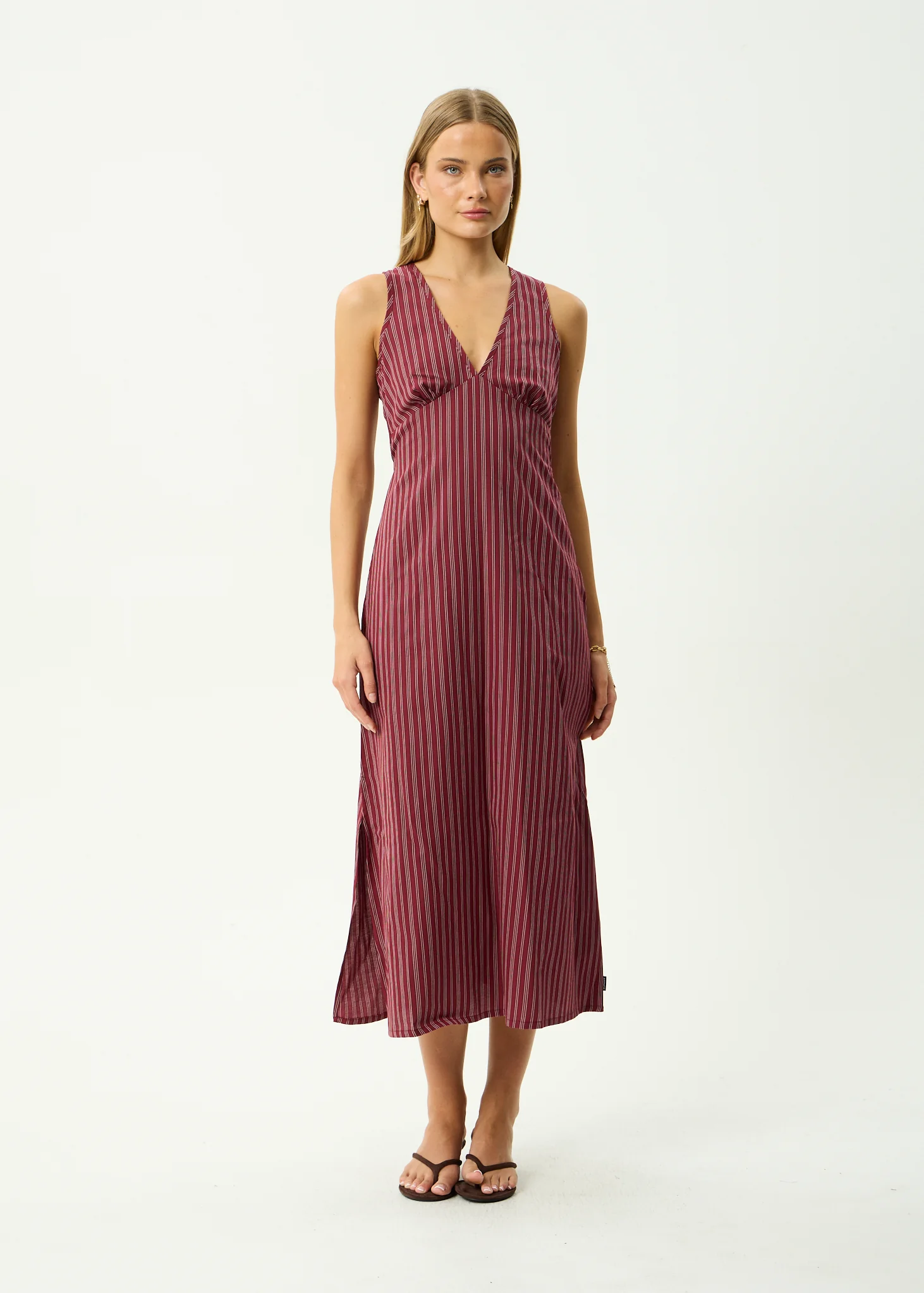 AFENDS Womens Ledger - Maxi Dress - Burgundy Stripe