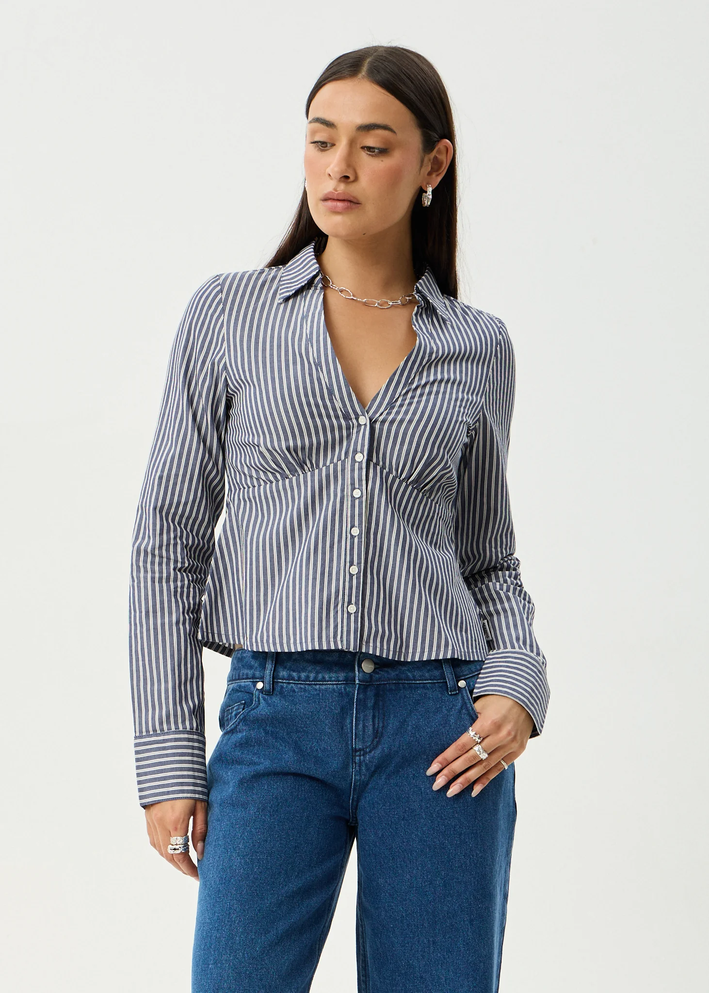 AFENDS Womens Archive - Shirt - Navy Stripe