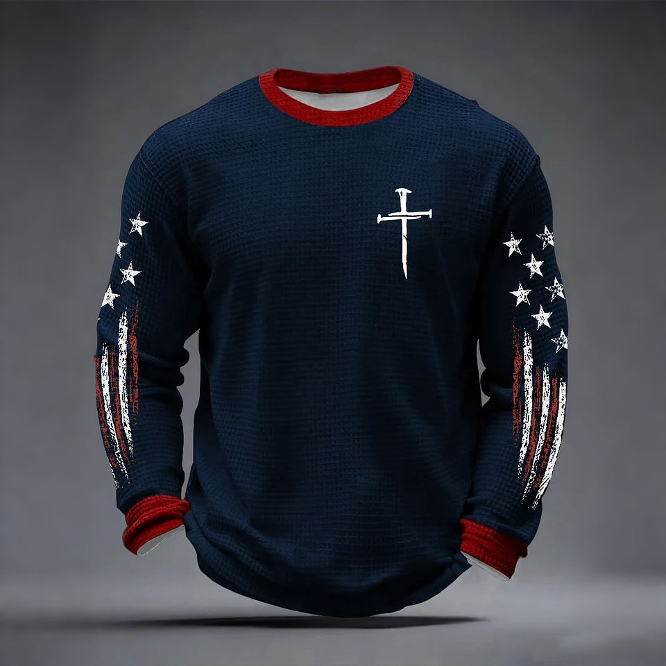 Men's  Faith Cross Print Waffle Long Sleeve T-Shirt