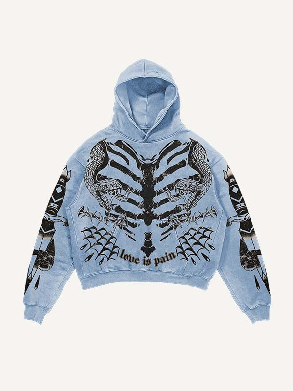 Skeleton&Heart&Snake&Sword&Letter Print Slant Pockets Hoodie