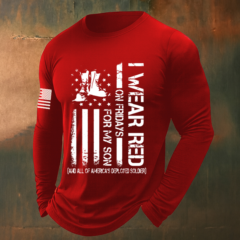 Veteran Red Friday Print Long Sleeve T-Shirt