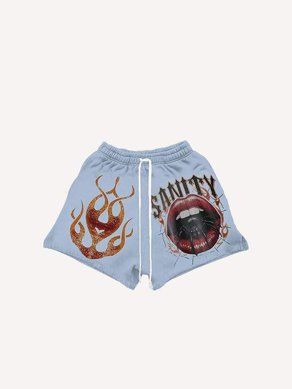Mouth&Spider&Fire&Letter Print Drawstring Waist Shorts