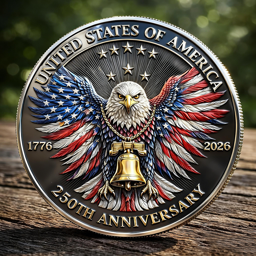 1776–2026 United States of America Patriotic Eagle & Liberty Bell Challenge Coin