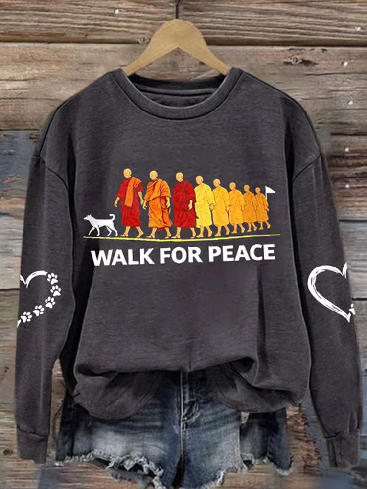Retro Walk For Peace Monks With Aloka Dog Print Sweatshirt