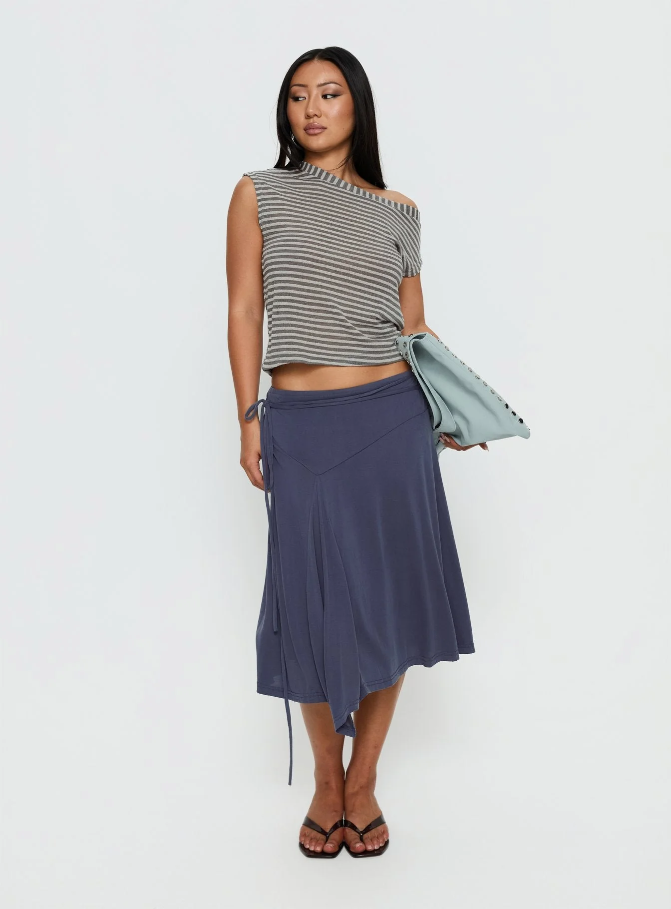 Joaney Tie Side Jersey Midi Skirt Slate