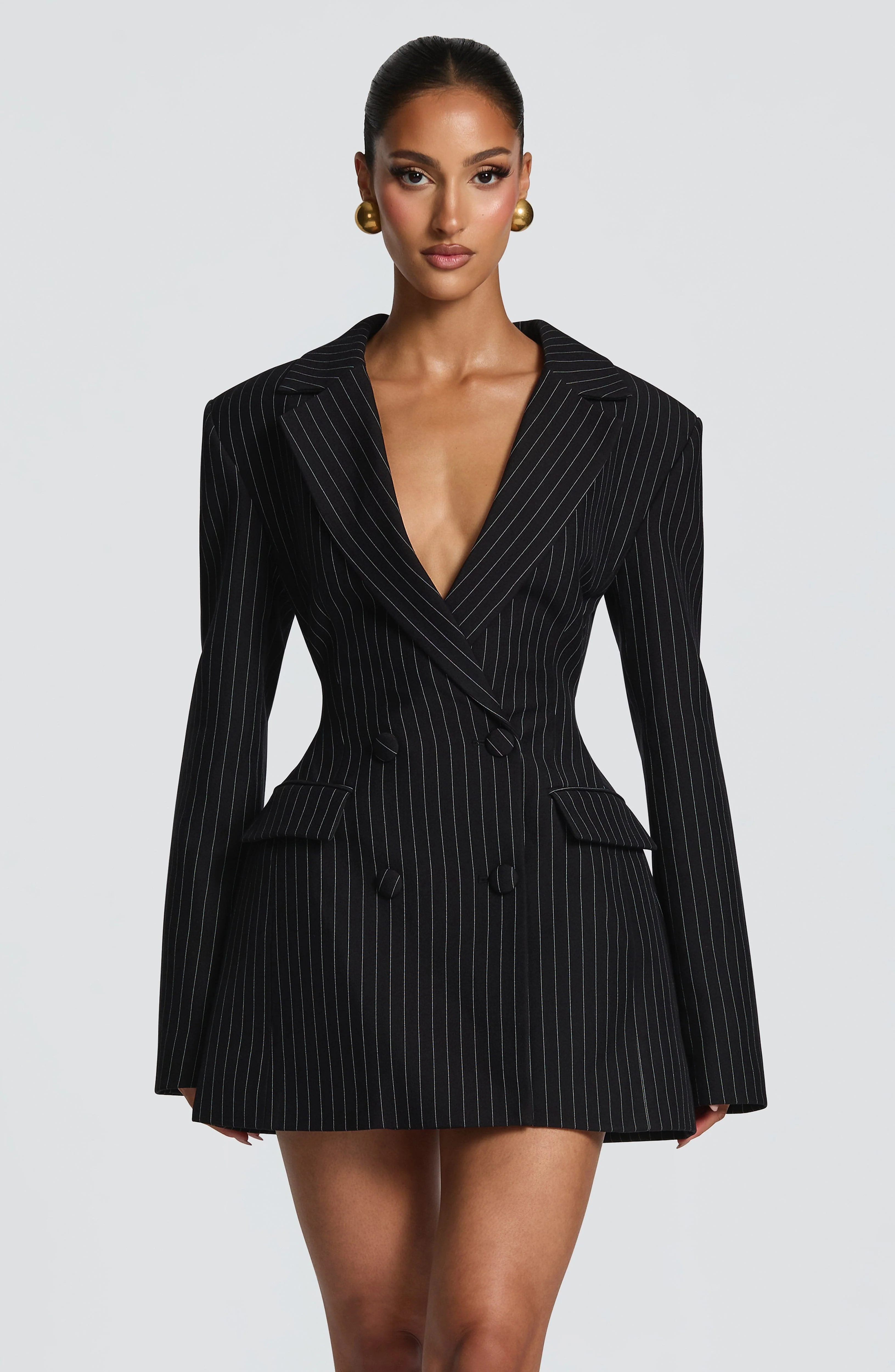 Elvira Mini Dress - Black Pinstripe