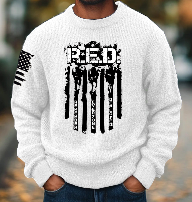 RED Friday Remember Everyone Deployed Pattern 300g Wool Blend Classic Crew Neck Sweater