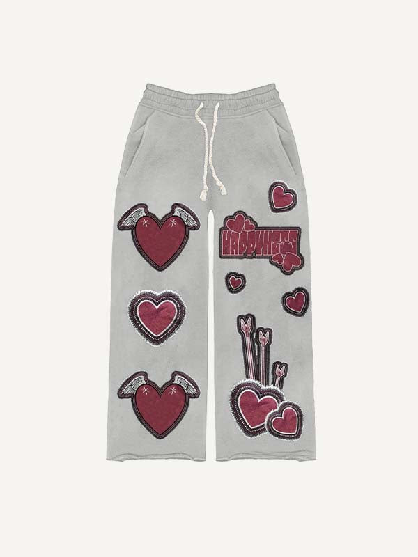 Heart&Wing&Arrow&Letter Faux Decal Print Elastic Waist Pants