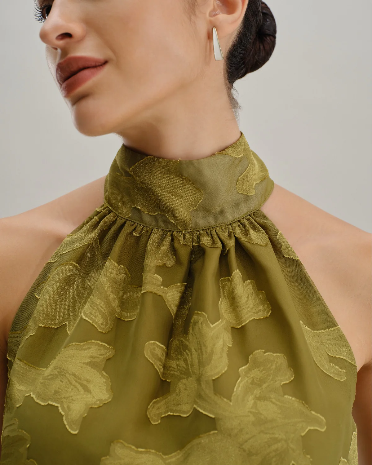 Green Floral Turtle Neck Tank Top