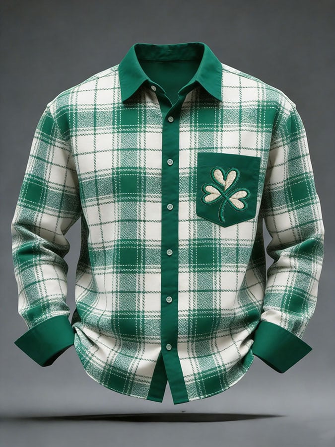 Men's St. Patrick's Day Printed Long-Sleeve Pocket Shirt