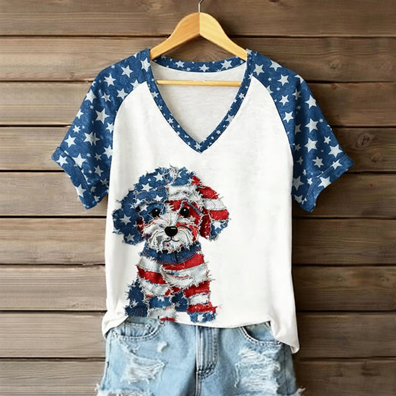 Women's US 250th Anniversary Cute Dog Print Casual Short-Sleeved T-Shirt