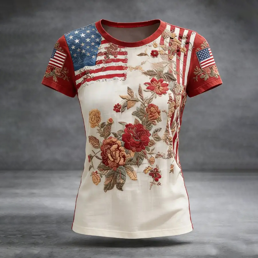 Women's Casual American 250th Anniversary Print T-shirt