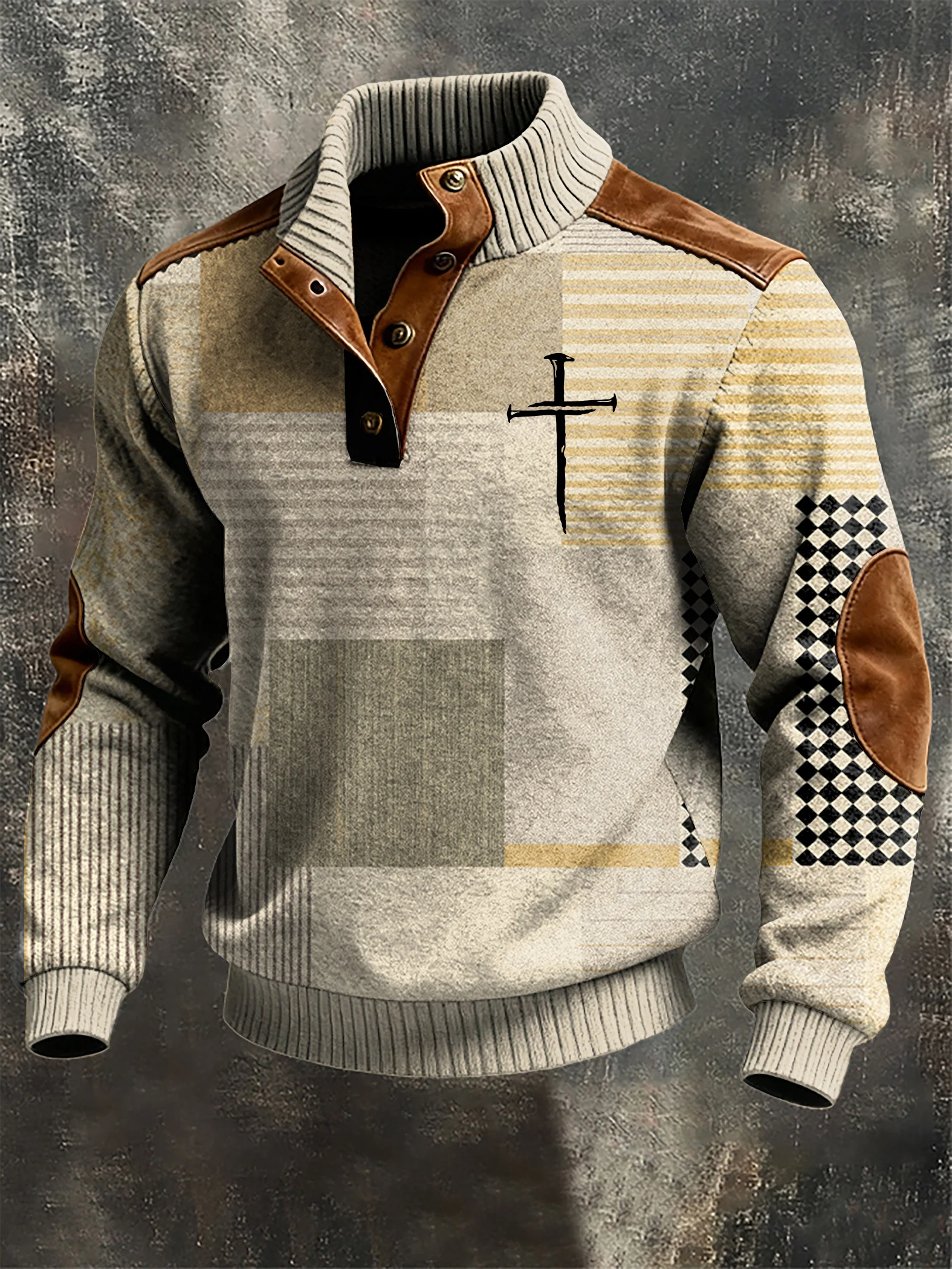 Men's Vintage Faith Design Print Casual Button-Up Sweatshirt-Fast Shipping