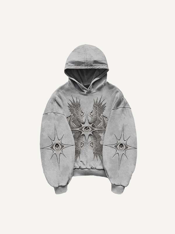 Wing&Eye&Graphic&Sword Print Slant Pockets Hoodie