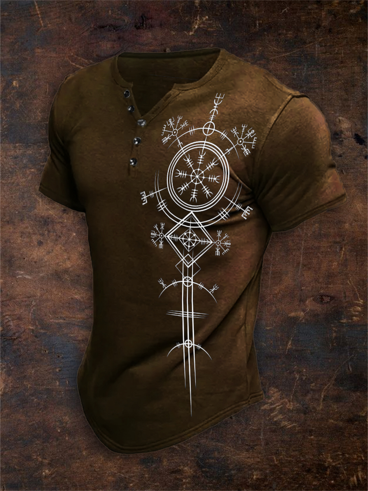 Men's Viking Vegvisir Totem Graphic Henley Shirt
