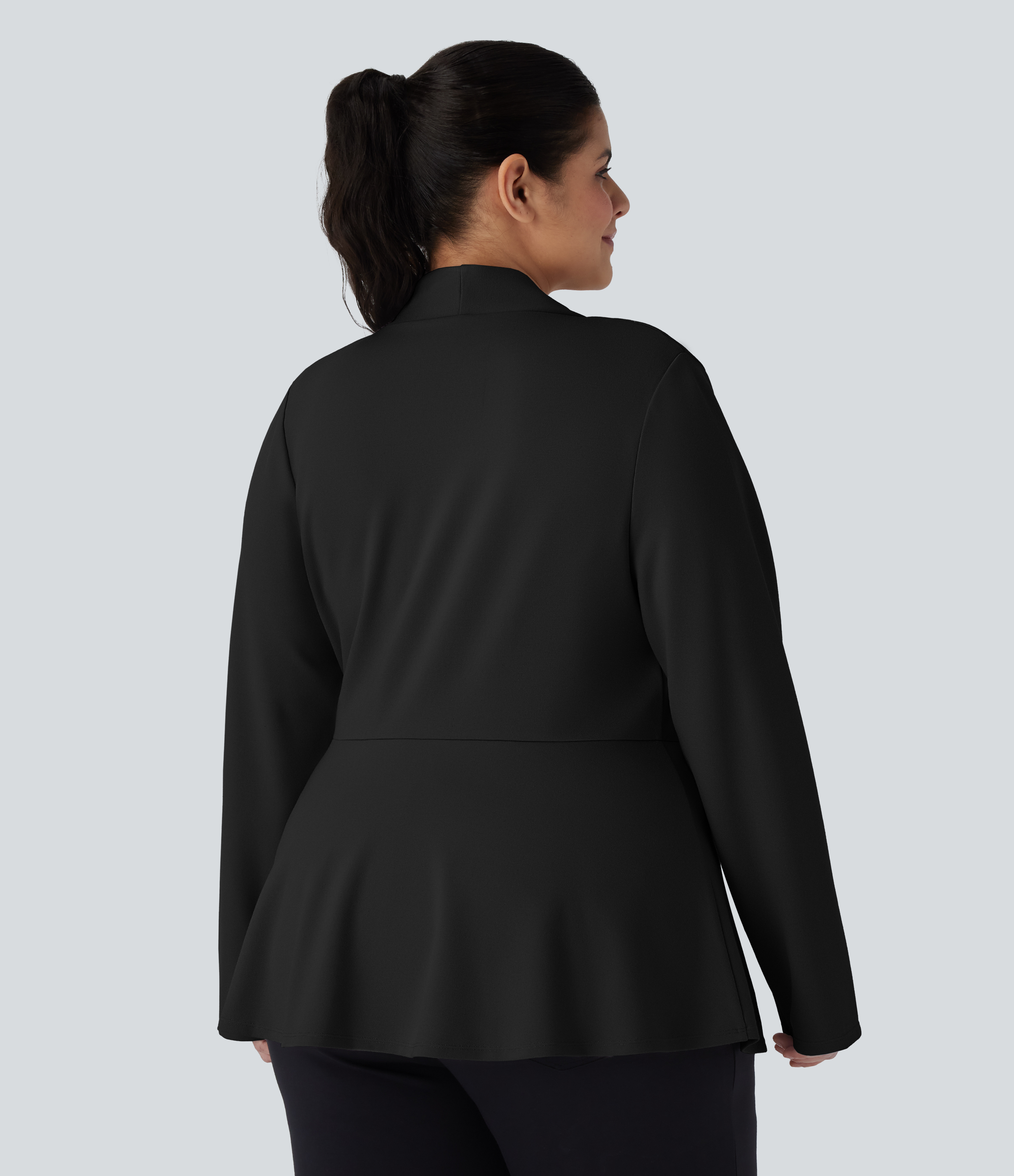 Plus Size V Neck Long Sleeve Single Front Work Peplum Jacket