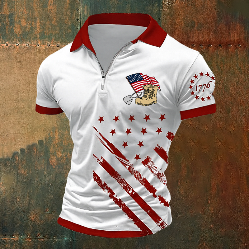 Men's Veteran Red Friday Print Casual Polo T-shirt