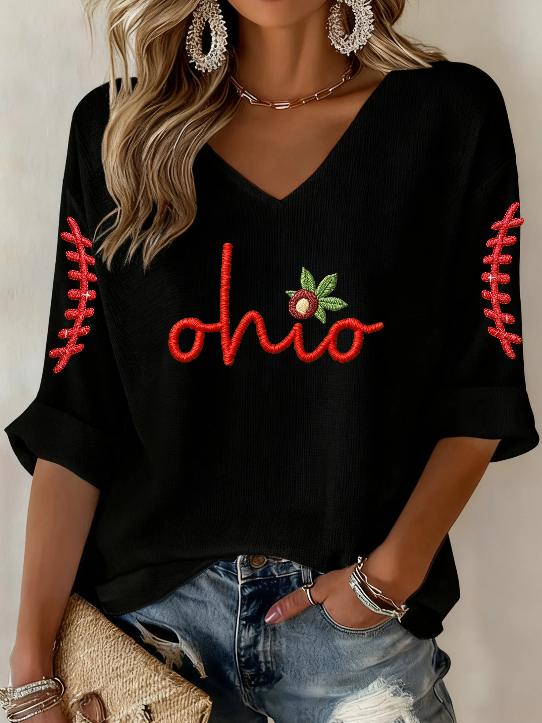 Women's Fall Retro Rugby Print Top