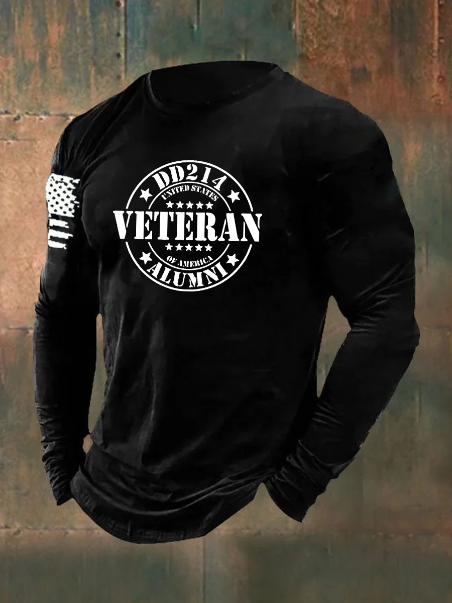 DD-214 Veteran Alumni Printed Long Sleeve Cotton T-Shirt