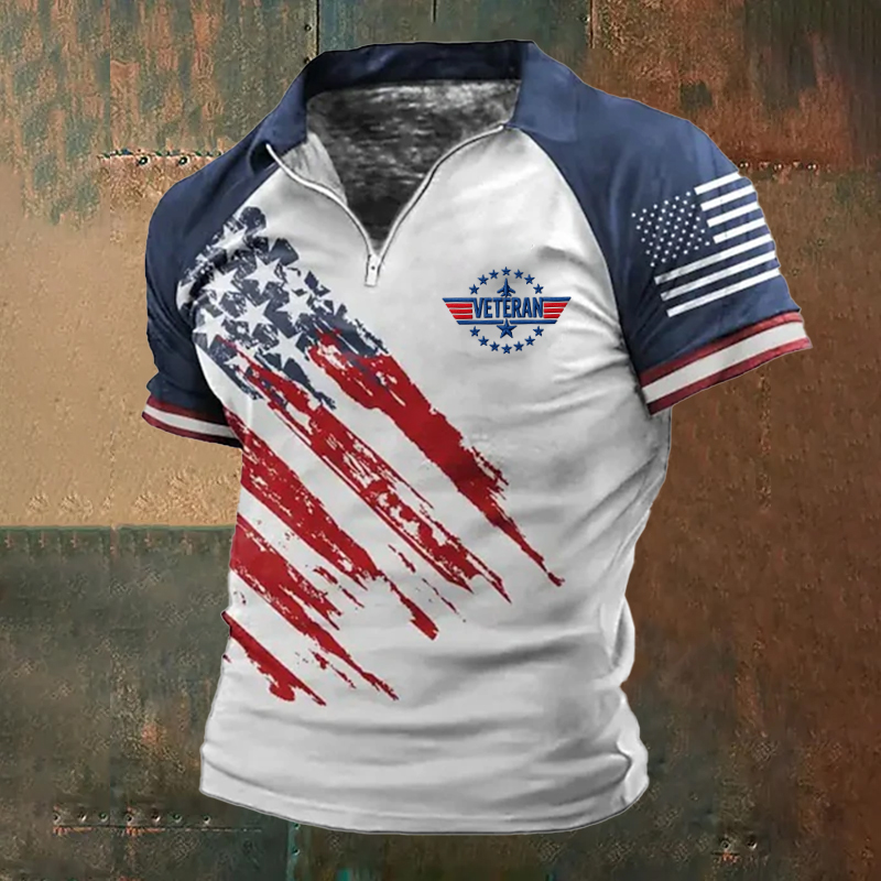 Men's Veteran Print Casual Polo T-shirt
