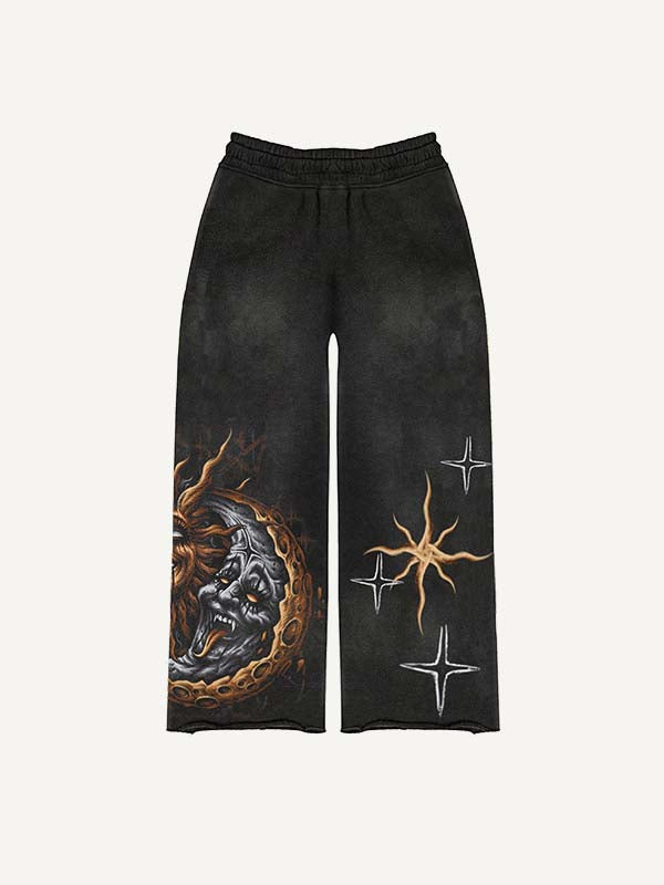 Evil Sun&Moon Print Elastic Waist Pants