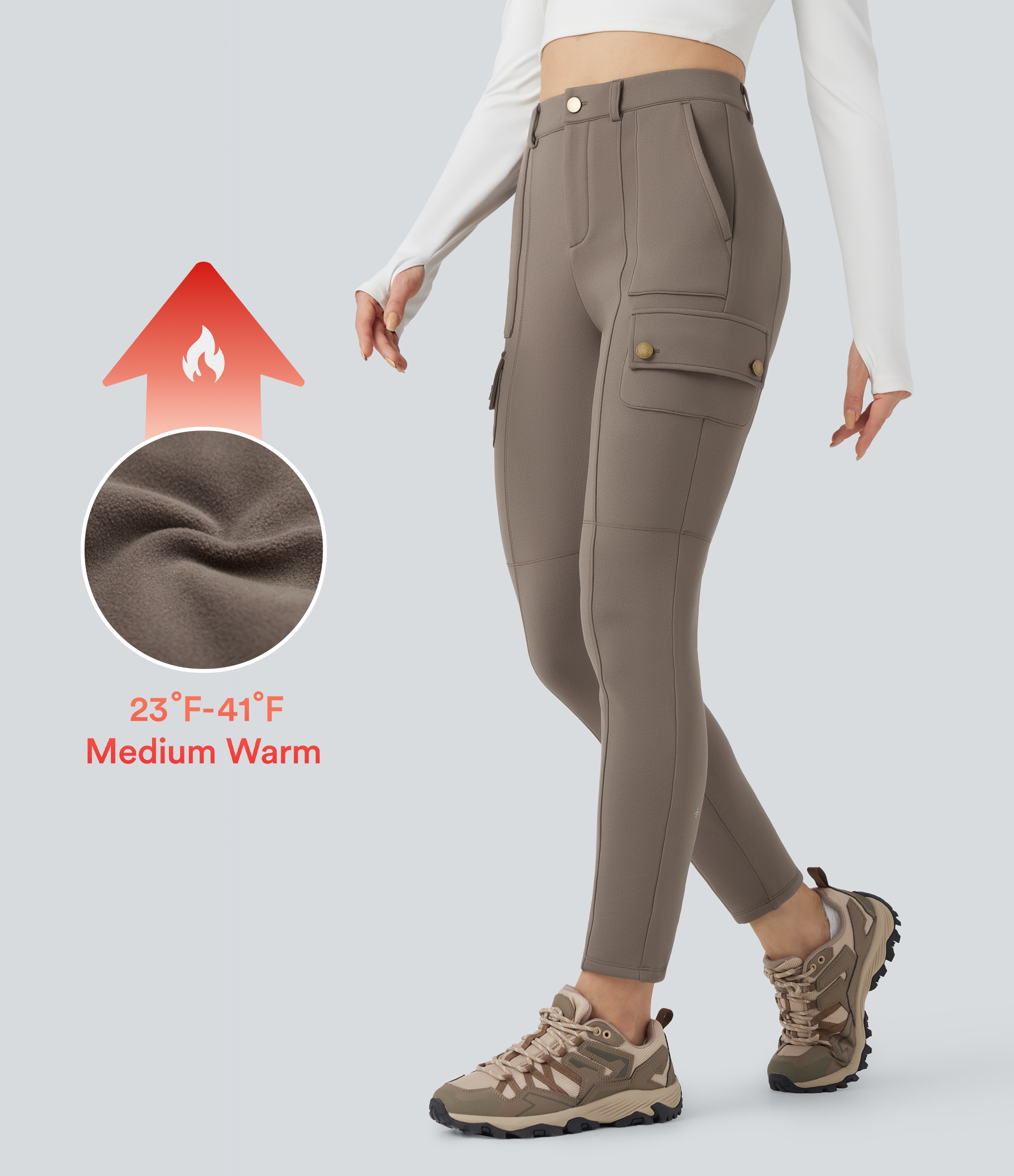 High Waisted Skinny Fleece Hiking Cargo Pants with Pockets