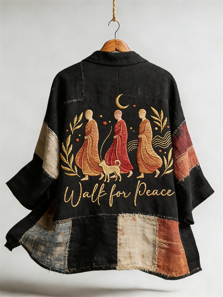 Walk For Peace Aloka Mission Journey Patchwork Linen Kimono
